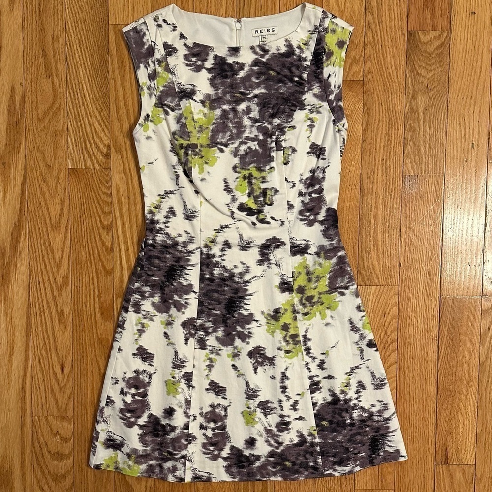 REISS Ottoline A-Line Mini Dress Blot Abstract Print Sleeveless Short 6